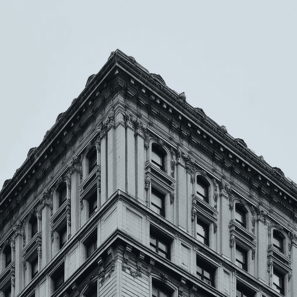 Corner of a classic financial-district office building