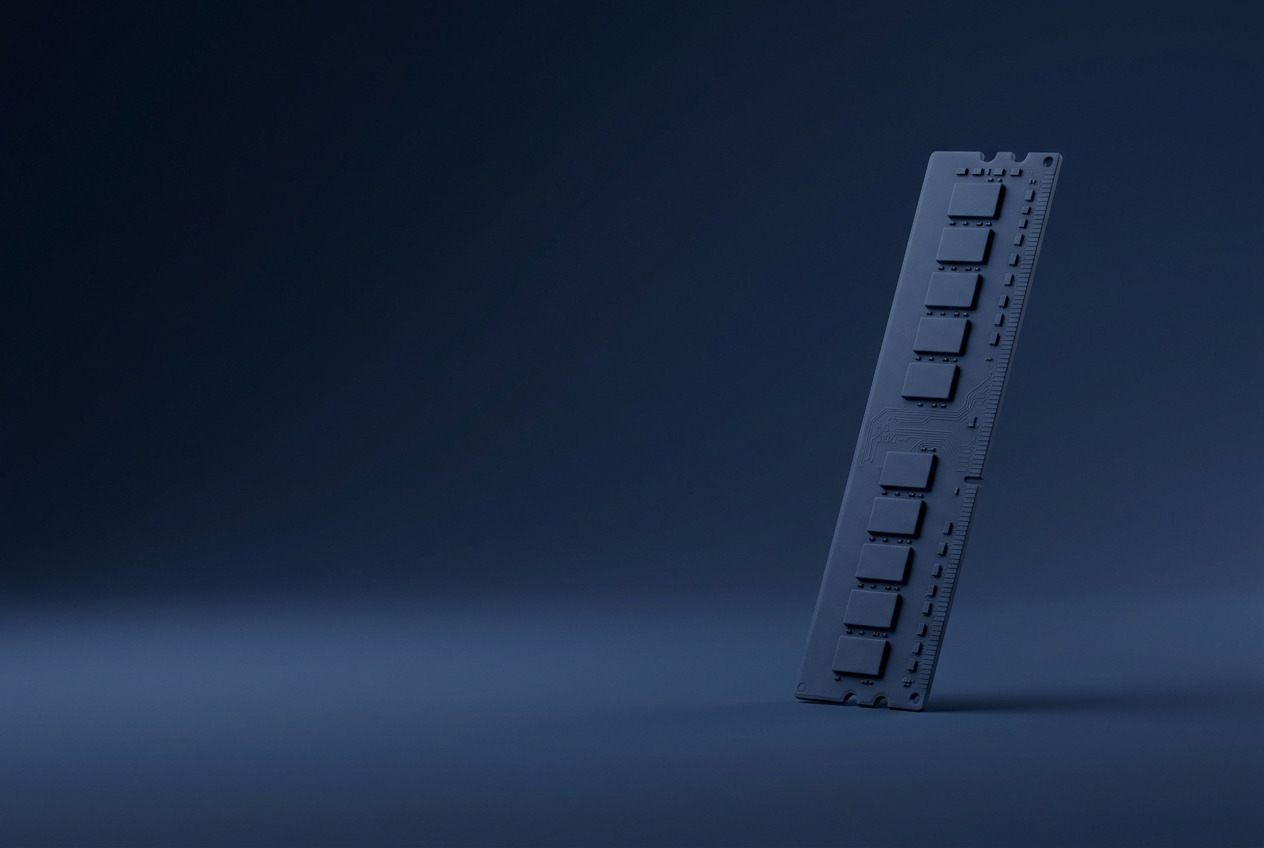Clay computer memory stick on the right of a wide dark blue background