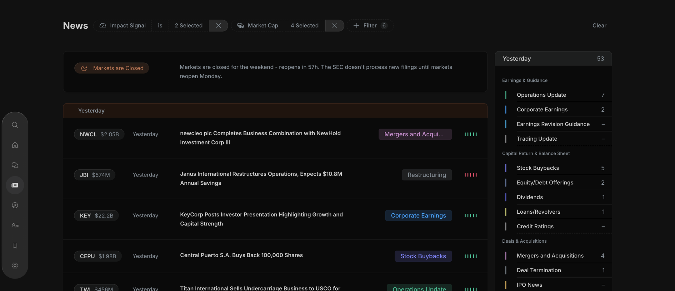 The redesigned News feed with category filters